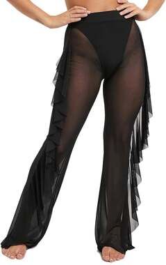 NewBull Women's Ruffle Sheer Mesh Pants Swimsuit Bikini Bottom Cover Up